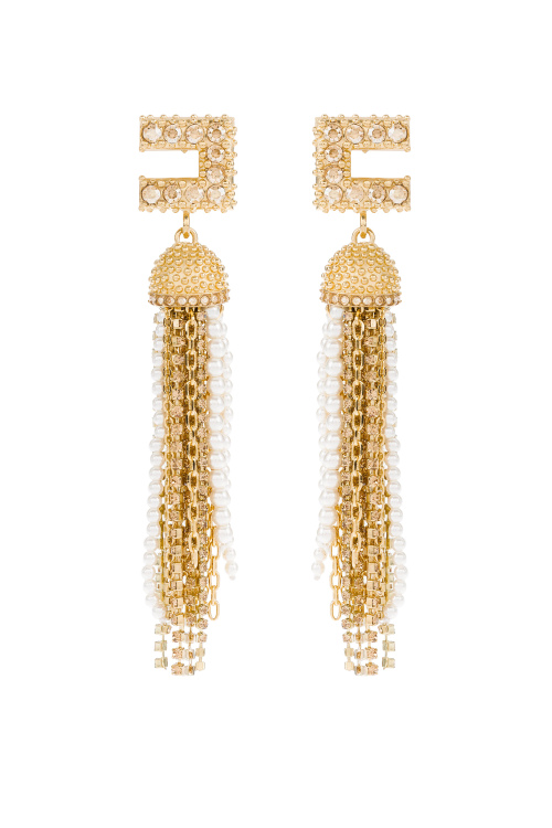 Pendant earrings with pavè logo - Elisabetta Franchi® Outlet