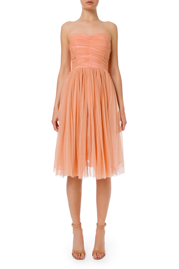 Dress in tulle fabric with sweetheart neckline - Elisabetta Franchi® Outlet
