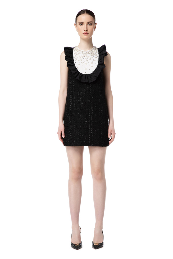 Tweed mini dress with pearls - Elisabetta Franchi® Outlet