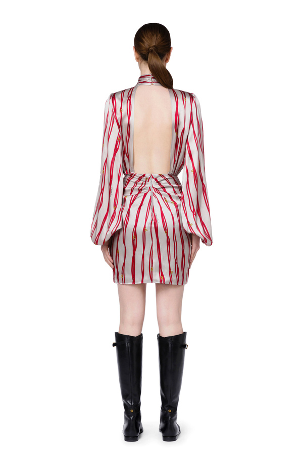 Dress in silk satin fabric with belt-logo print - Elisabetta Franchi® Outlet