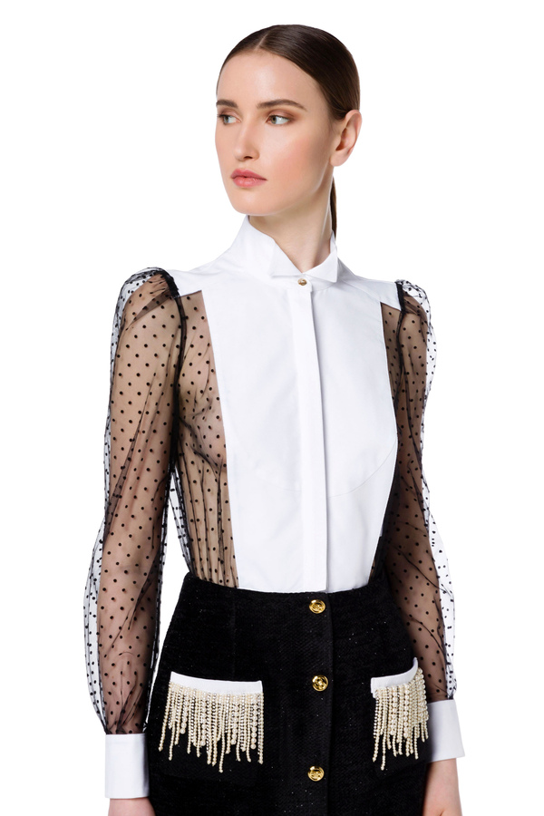 Kleid aus Tweed mit Strass und Perlen - Elisabetta Franchi® Outlet