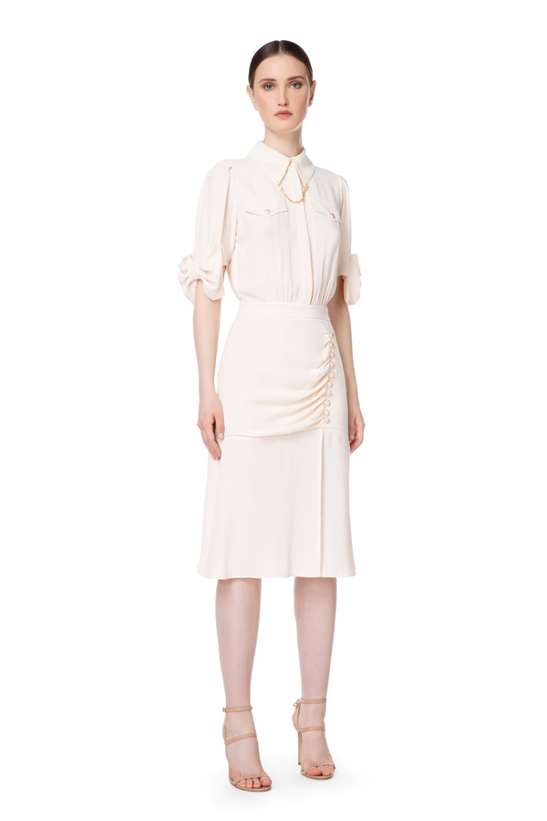 Georgette dress with pearls and rhinestones - Elisabetta Franchi® Outlet