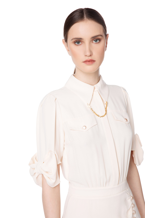 Robe georgette avec perles et strass - Elisabetta Franchi® Outlet