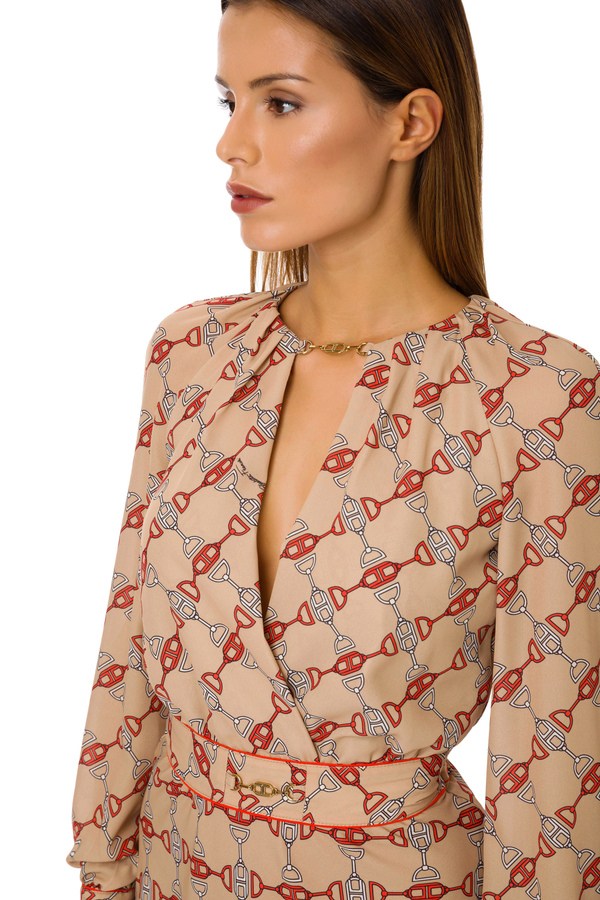 Shirt dress with a macro horse bit print - Elisabetta Franchi® Outlet