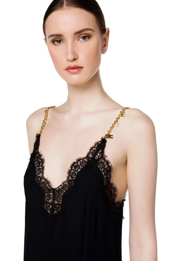 Red Carpet Evening Gown in lace fabric by Elisabetta Franchi - Elisabetta Franchi® Outlet
