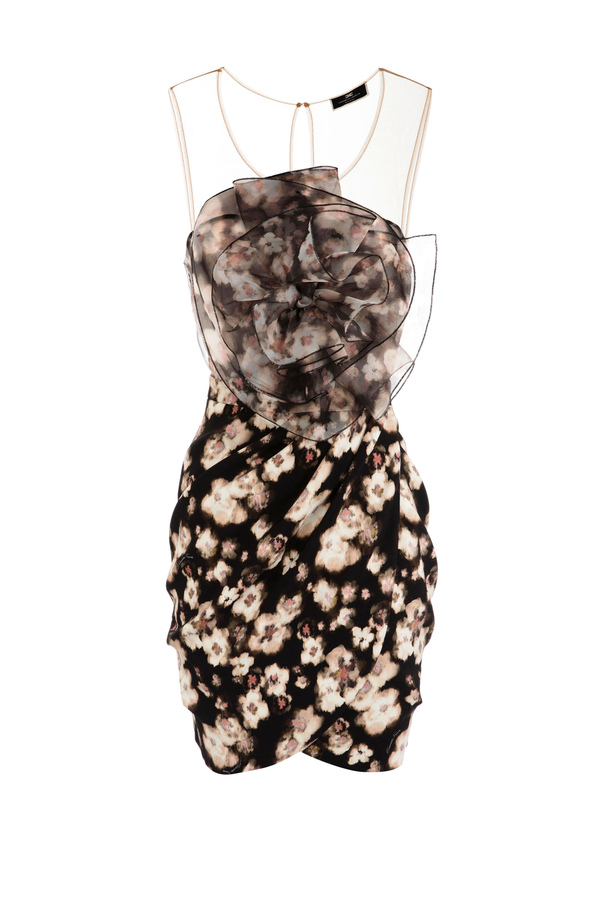 Kleid mit Blumenaquarell-Print - Elisabetta Franchi® Outlet