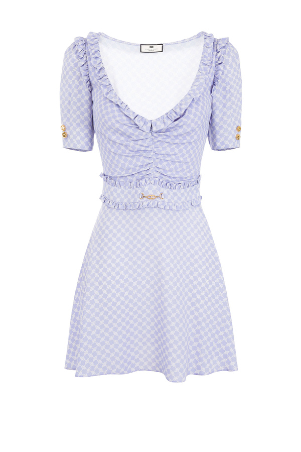 Mini dress in georgette fabric with a small horse bit print - Elisabetta Franchi® Outlet