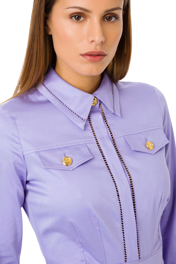Vestido de raso con botones con logotipo - Elisabetta Franchi® Outlet