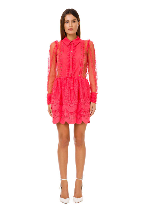 Mini dress with embroidered lace - Elisabetta Franchi® Outlet