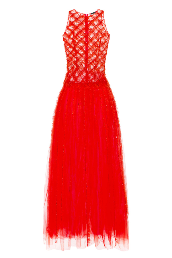 Red Carpet dress in embroidered tulle fabric - Elisabetta Franchi® Outlet
