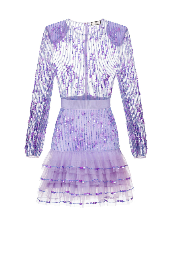 Mini dress with embroidered fringes - Elisabetta Franchi® Outlet