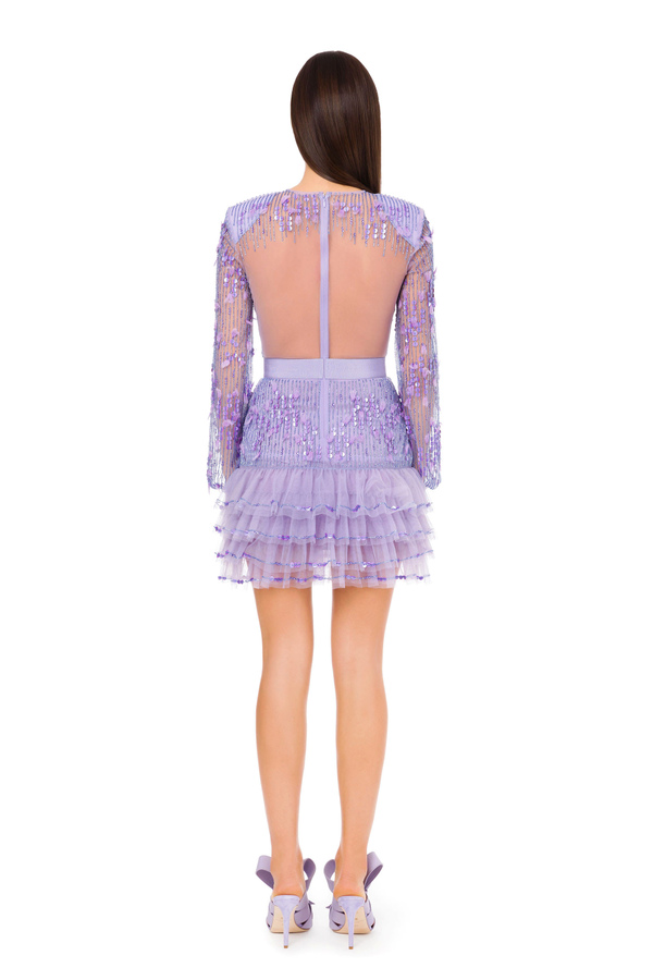Mini vestido con flecos bordados - Elisabetta Franchi® Outlet