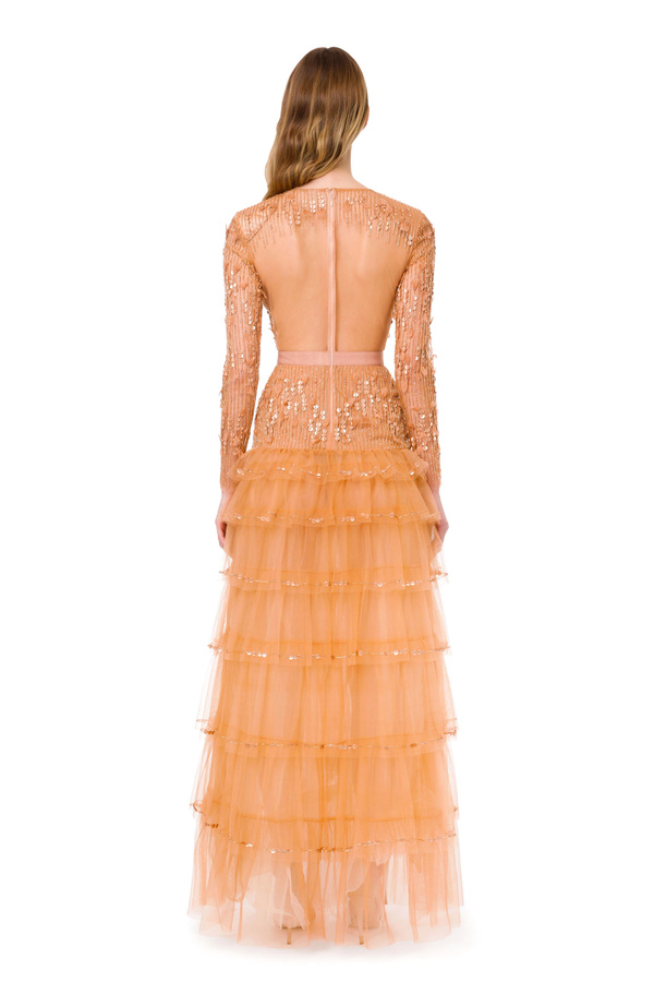 Red Carpet long dress with embroideries - Elisabetta Franchi® Outlet