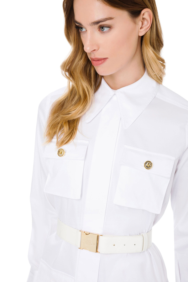 Satin shirt dress with belt - Elisabetta Franchi® Outlet
