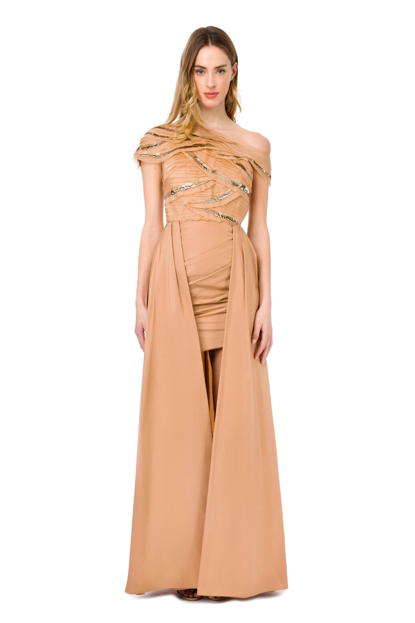 Evening dress with sequin and organza embroidery - Elisabetta Franchi® Outlet