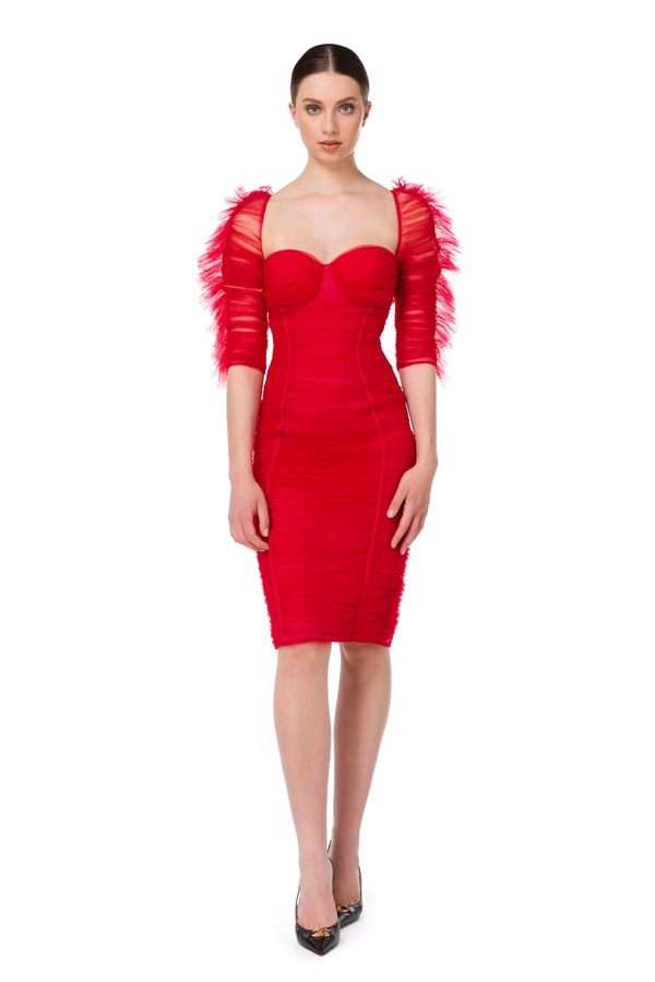 Sheath dress with tulle sleeves - Elisabetta Franchi® Outlet