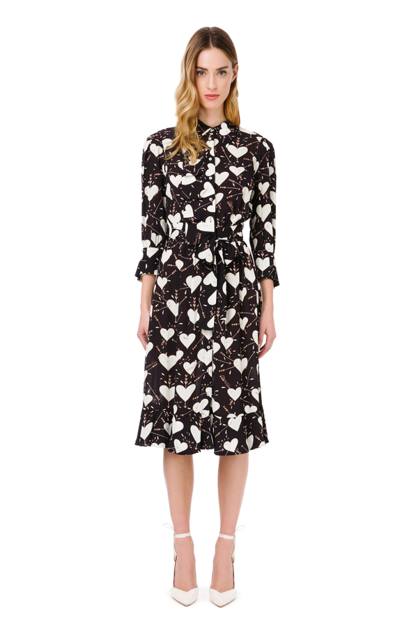 Shirt dress with heart print - Elisabetta Franchi® Outlet