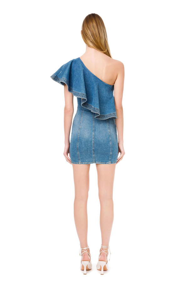 One-shoulder denim dress - Elisabetta Franchi® Outlet