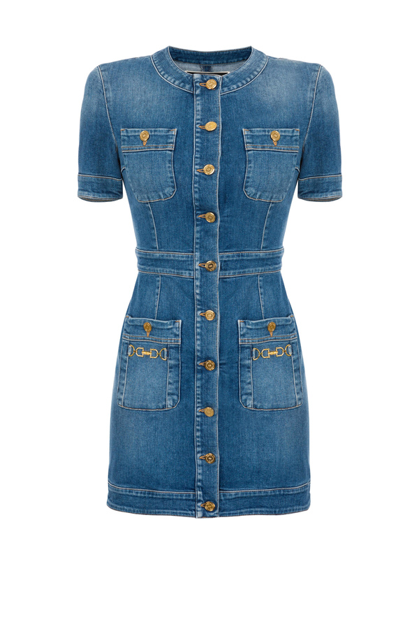 Short-sleeved denim mini dress - Elisabetta Franchi® Outlet