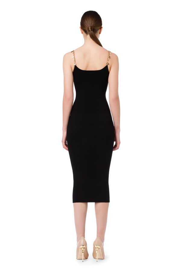 Calf-length rib knit dress with charms - Elisabetta Franchi® Outlet
