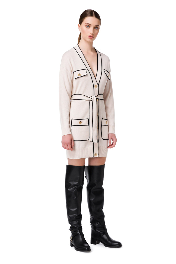 Wool cardigan with contrasting piping - Elisabetta Franchi® Outlet
