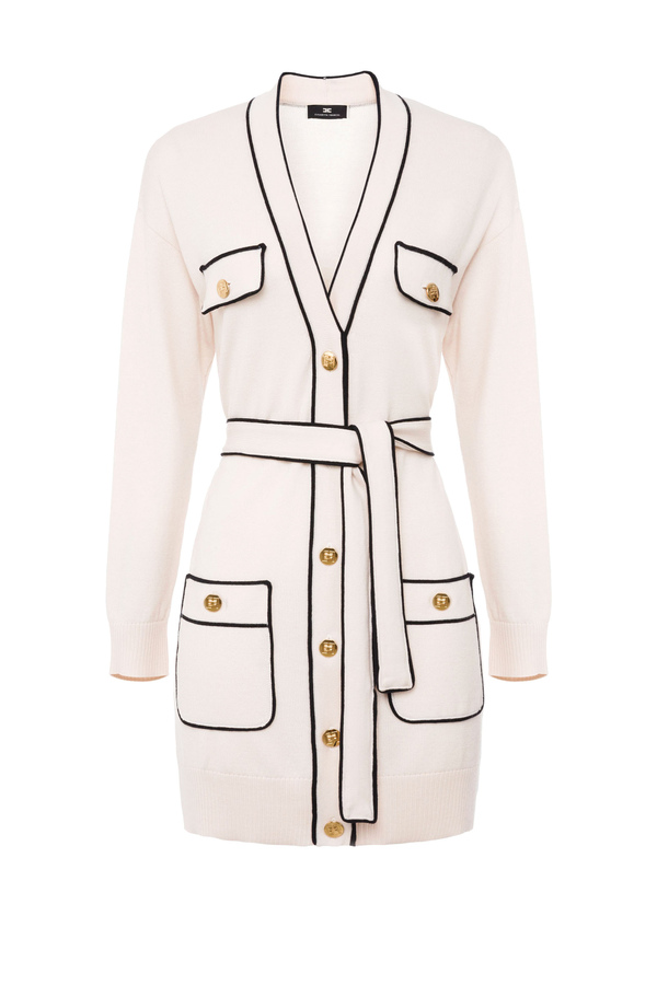 Wool cardigan with contrasting piping - Elisabetta Franchi® Outlet
