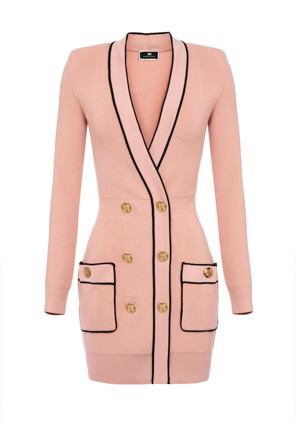 Knit coat dress with contrasting piping - Elisabetta Franchi® Outlet