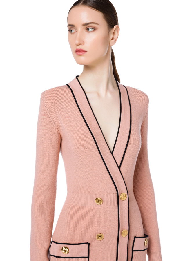 Knit coat dress with contrasting piping - Elisabetta Franchi® Outlet
