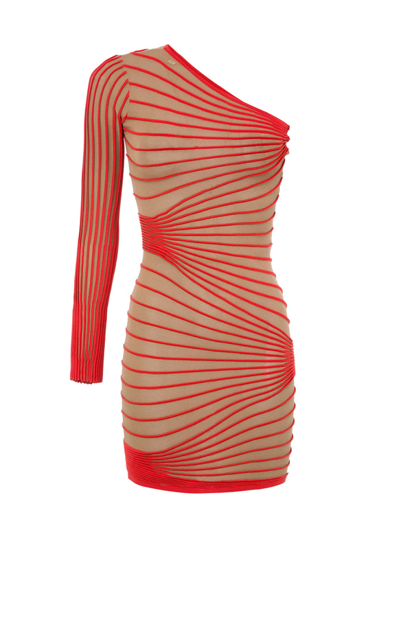 Asymmetric knit dress with ribs