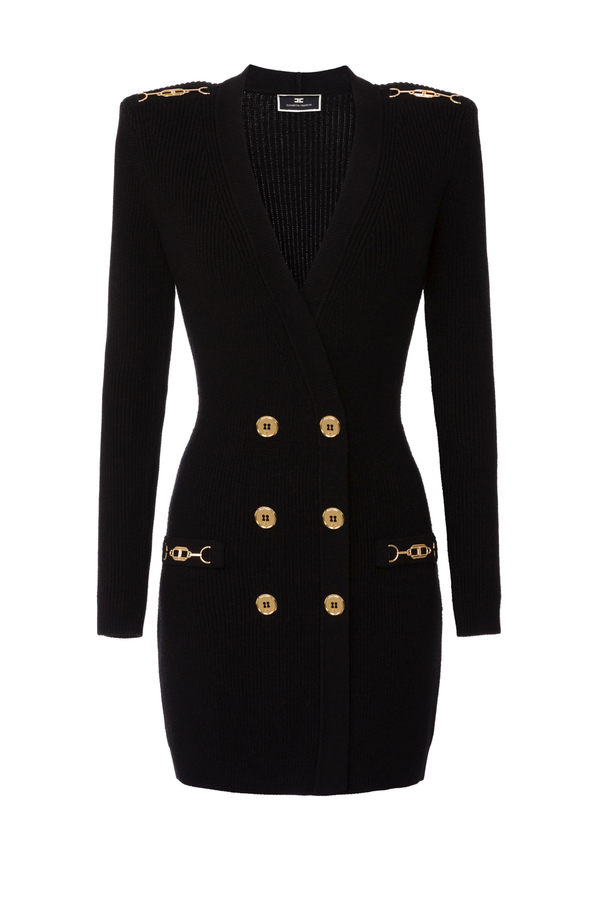 Vestido abrigo de punto con detalle oro - Elisabetta Franchi® Outlet