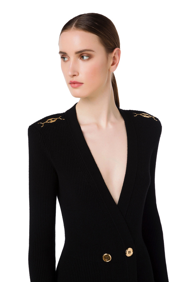 Robe-manteau en tricot avec détails or - Elisabetta Franchi® Outlet