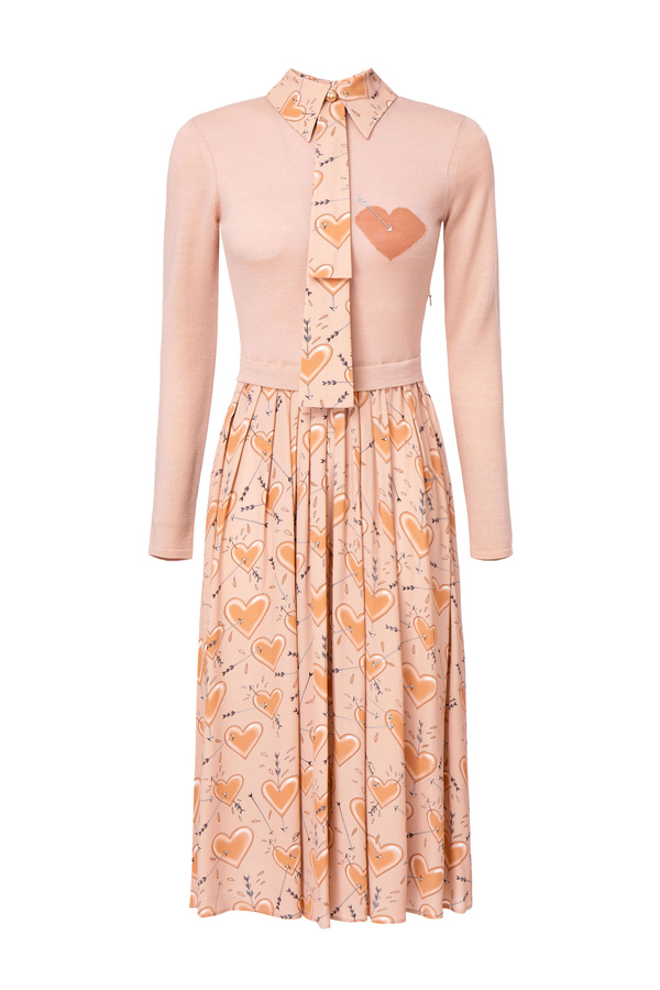 Dress with heart print and scarf - Elisabetta Franchi® Outlet
