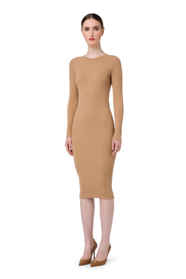 Dress with crew neck and plunge neckline with knitted bow - Elisabetta Franchi® Outlet