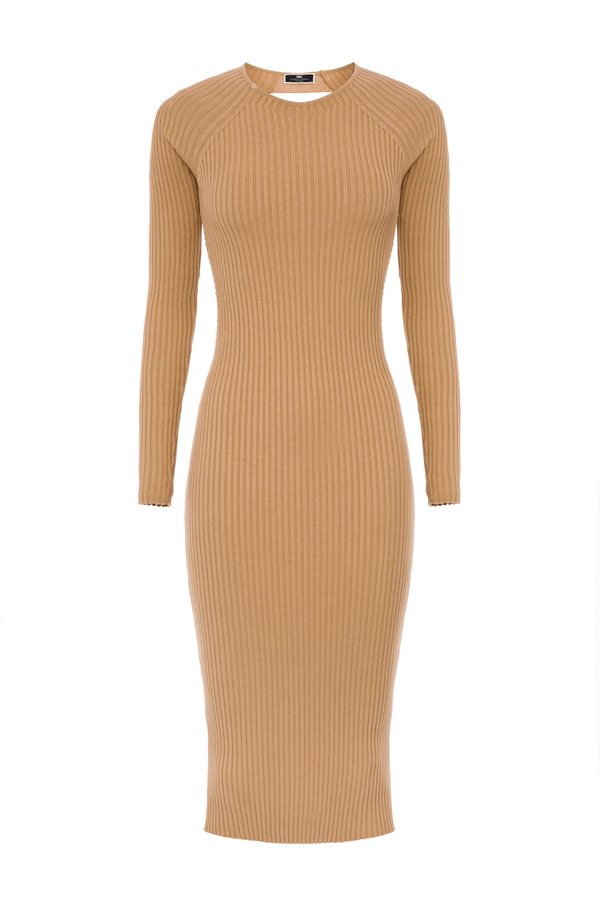 Dress with crew neck and plunge neckline with knitted bow - Elisabetta Franchi® Outlet