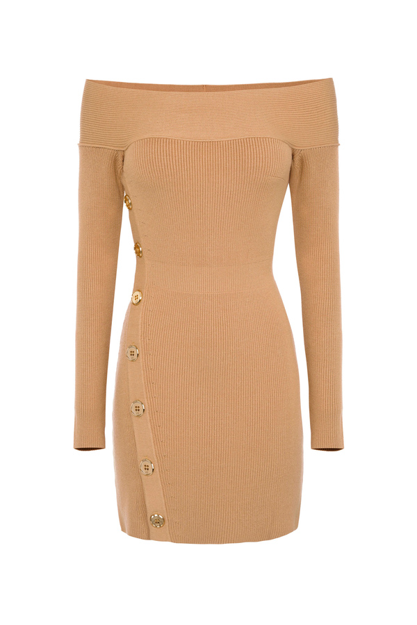 Dress in knit fabric with gold button placket - Elisabetta Franchi® Outlet