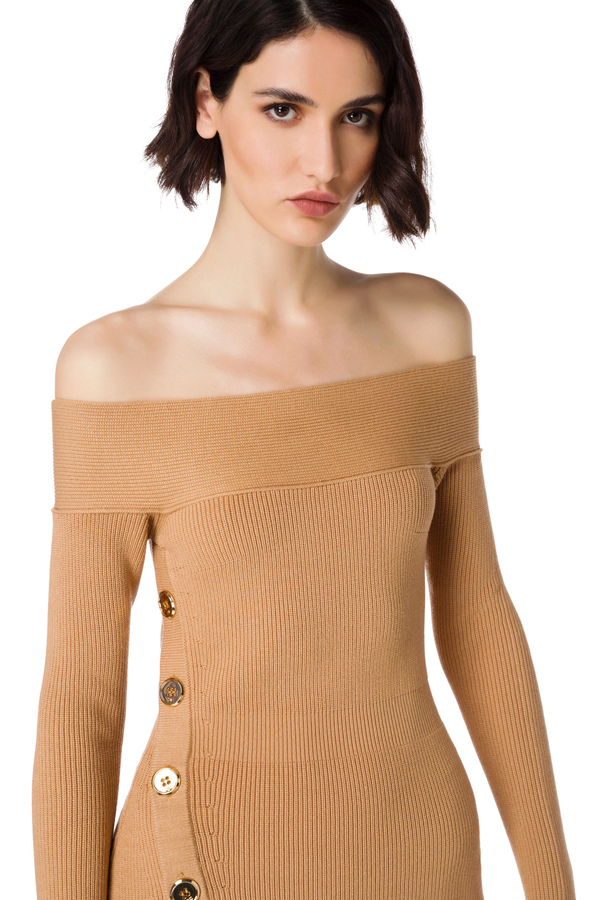 Dress in knit fabric with gold button placket - Elisabetta Franchi® Outlet