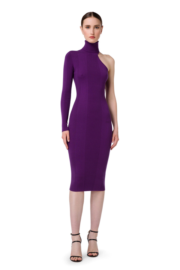 Narrow rib one-shoulder calf-length dress - Elisabetta Franchi® Outlet