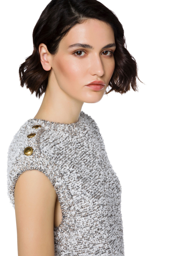 Dress in tweed fabric with mohair ruffles - Elisabetta Franchi® Outlet