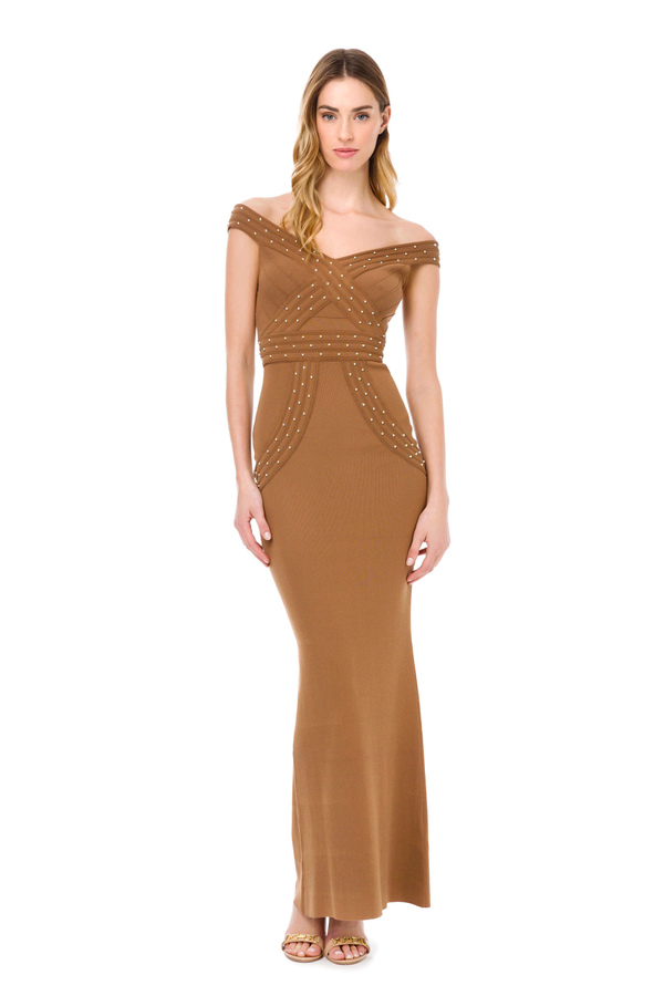 Red Carpet knit mermaid-style dress with small studs - Elisabetta Franchi® Outlet