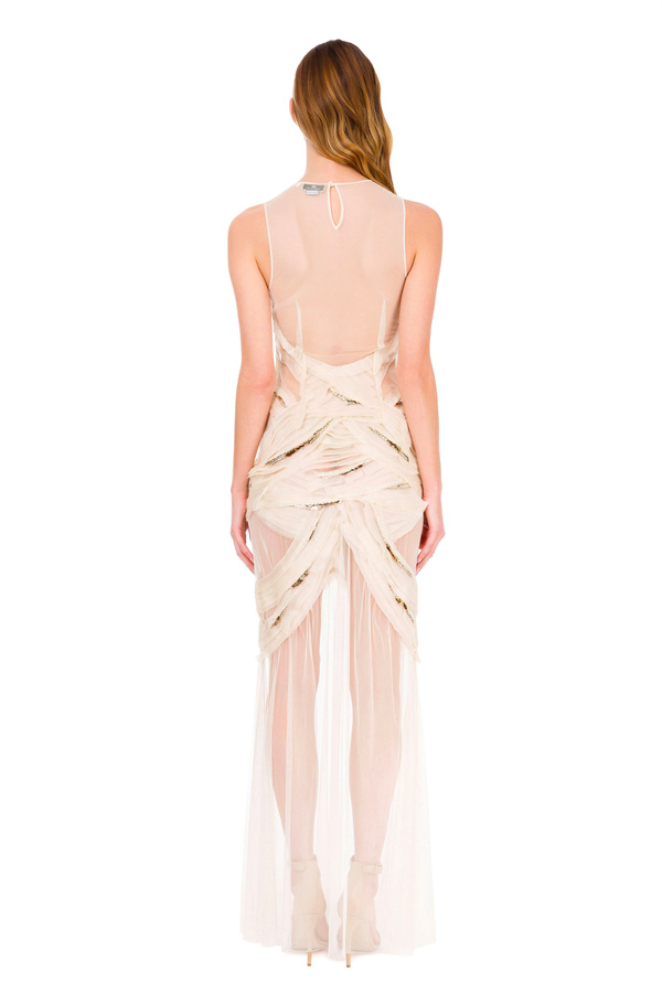 Long dress with embroidery  - Elisabetta Franchi® Outlet