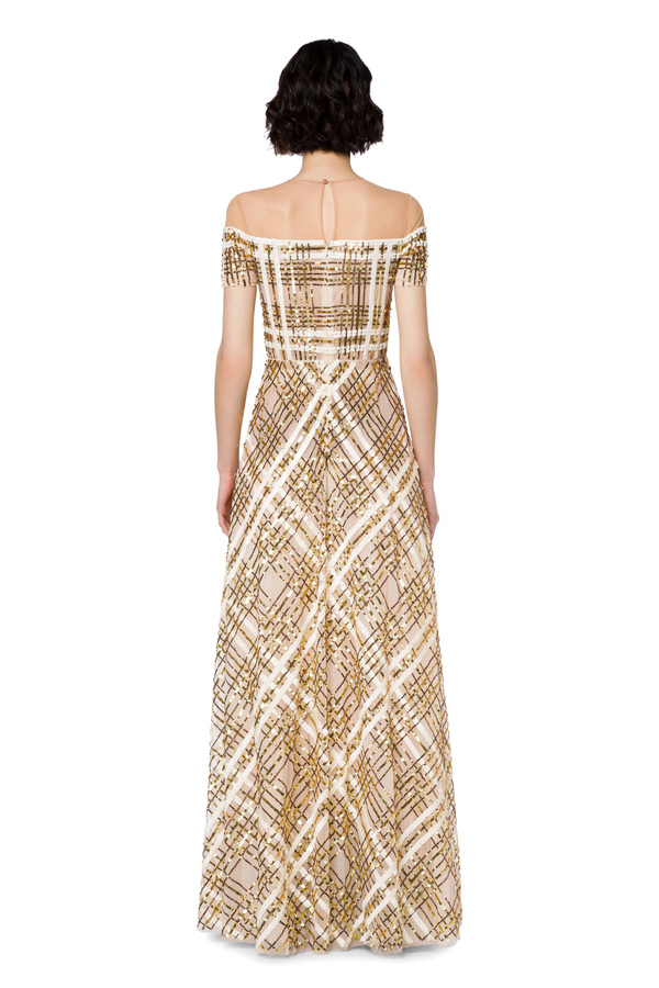 Red Carpet full sequin tartan effect evening gown - Elisabetta Franchi® Outlet