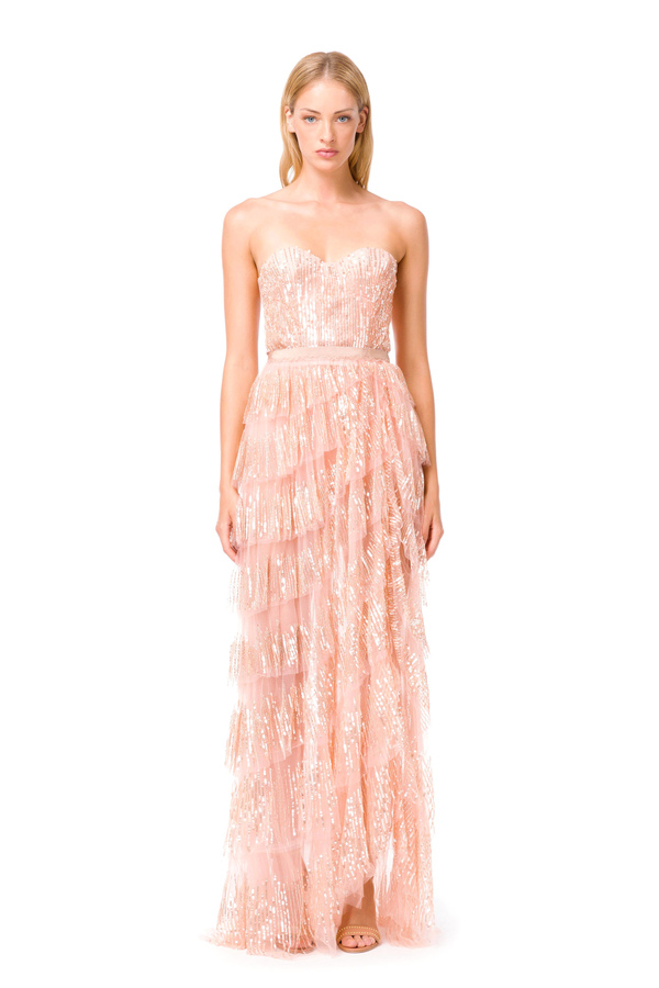 Long dress with embroidery in sequins - Elisabetta Franchi® Outlet