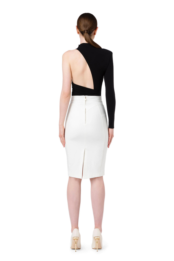 Bodysuit in jersey fabric with high collar and asymmetric cut - Elisabetta Franchi® Outlet