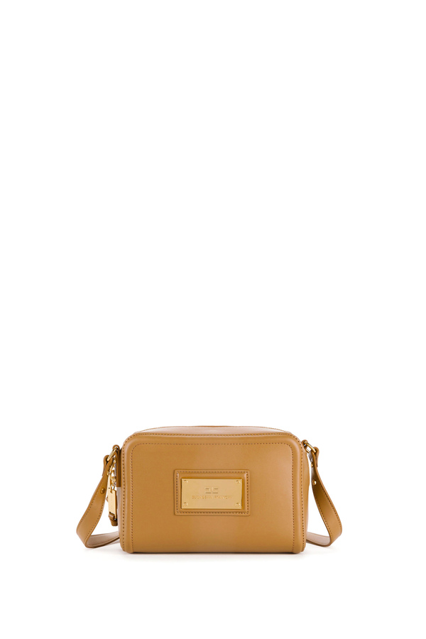 Shoulder bag with logoed gold plaque for daily wear - Elisabetta Franchi® Outlet