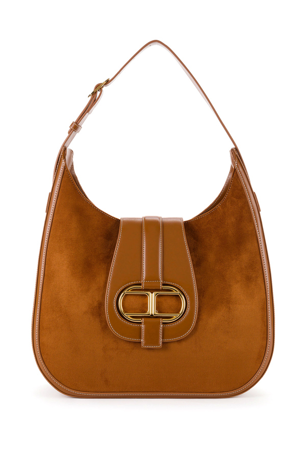 Hobo bag Elisabetta Franchi con logo light gold - Elisabetta Franchi® Outlet
