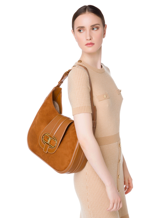 Hobo bag Elisabetta Franchi con logo light gold - Elisabetta Franchi® Outlet