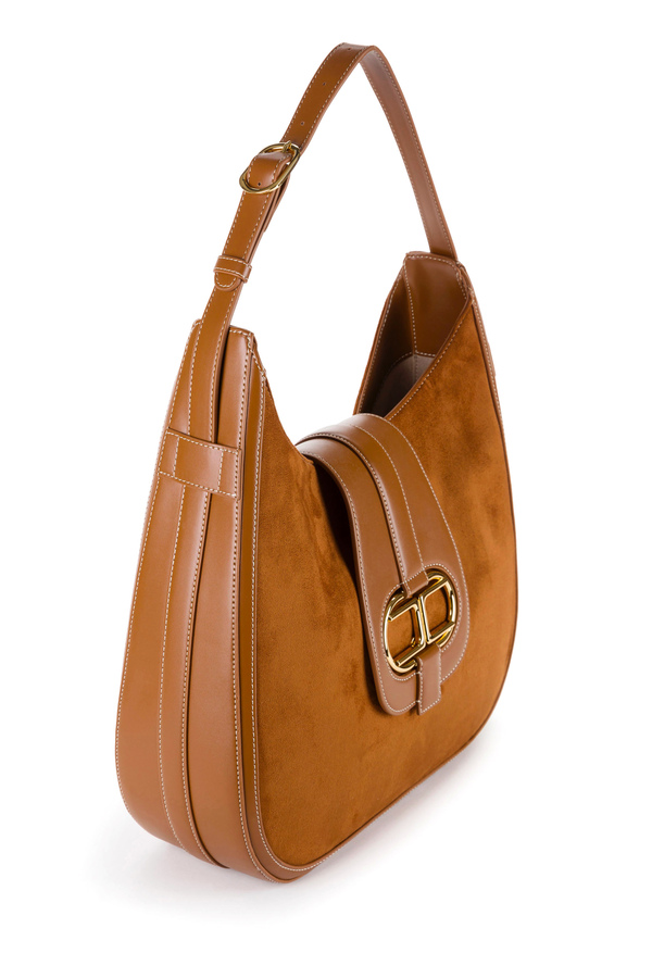Elisabetta Franchi hobo bag with light gold logo - Elisabetta Franchi® Outlet