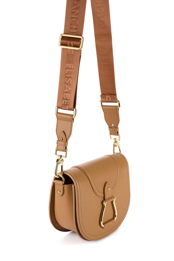 Medium shoulder bag with light gold stirrup accessory - Elisabetta Franchi® Outlet
