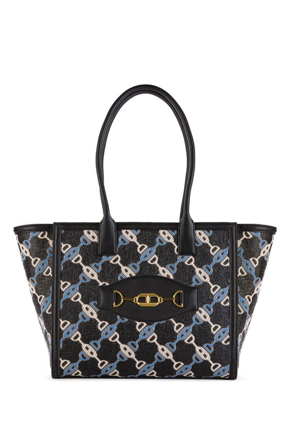 Maxi tote bag jacquard con estampado de corchete - Elisabetta Franchi® Outlet