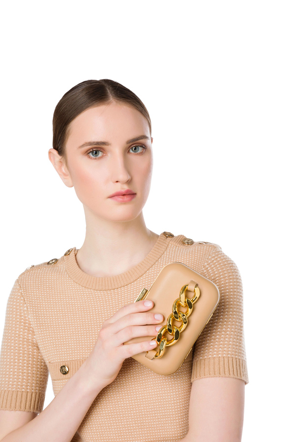 Clutch bag with gold chain by Elisabetta Franchi - Elisabetta Franchi® Outlet